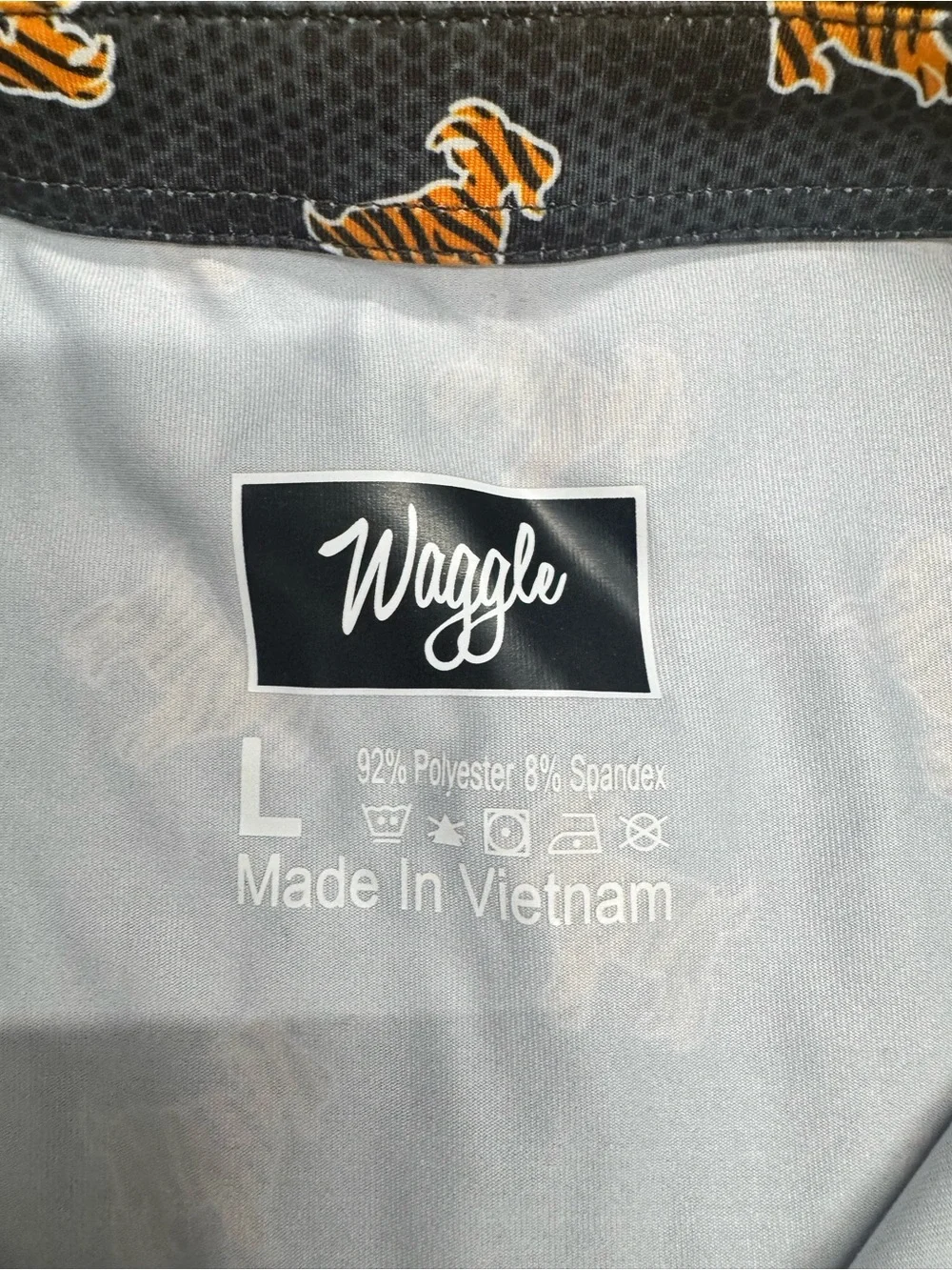 Waggle Men's Navy Polo with Orange Tiger Print - Picture 2 of 3